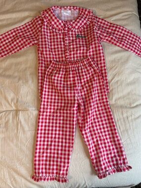 Red Gingham Kids Pajama Set - 3T - Grace Monogram